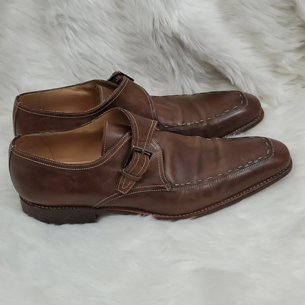 Canali Brown Leather Oxford Buckle Shoes 45.5 11.5  Made Italy Designer Dress